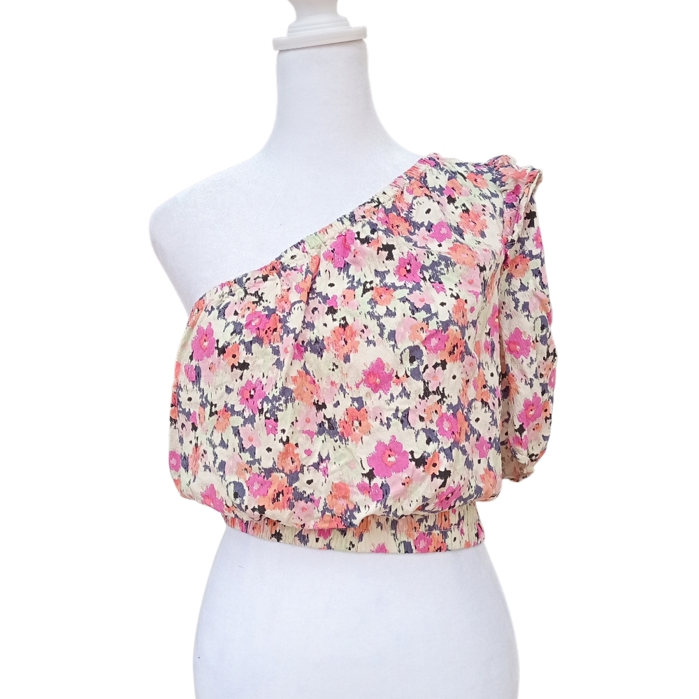 Universal Thread Floral One-Shoulder Blouse - Pink and Purple